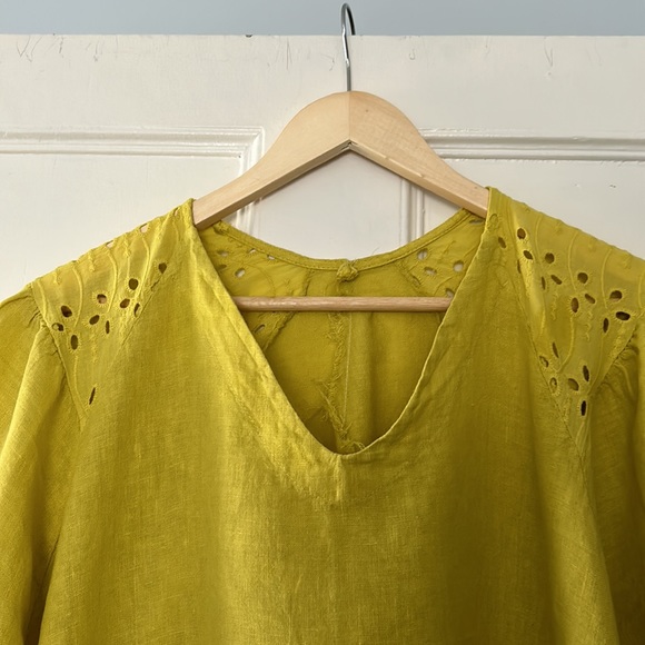 100% linen dress, short sleeves, midi length. Yellow. Size XL/XXL. - Picture 2 of 9